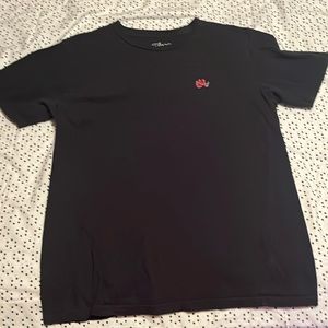 Mens black t shirt with screen print on back